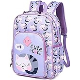 VASCHY Toddler Kids backpacks, Cute Lightweight Water Resistant Preschool Kindergarten Backpack for Girls Purple Cats