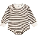 Gobuuly Baby Sweatshirt Romper Boy Girl Waffle Knit Long Sleeve Striped Romper Oversized Sweater Newborn Fall Winter Clothes