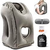 JefDiee Inflatable Travel Pillow, Airplane Neck Pillow Comfortably Supports Head and Chin for Airplanes, Trains, Cars Office Napping on The Tray Table (Grey)