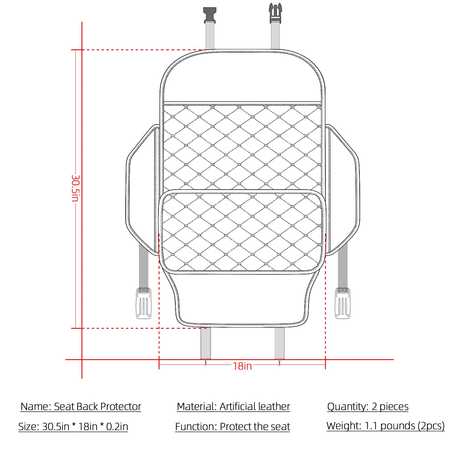 Seat Back Protector + Large Capacity Pocket Storage Organizer,Preventing the Impact of Children Stepping on the Seat Backrest (Black)