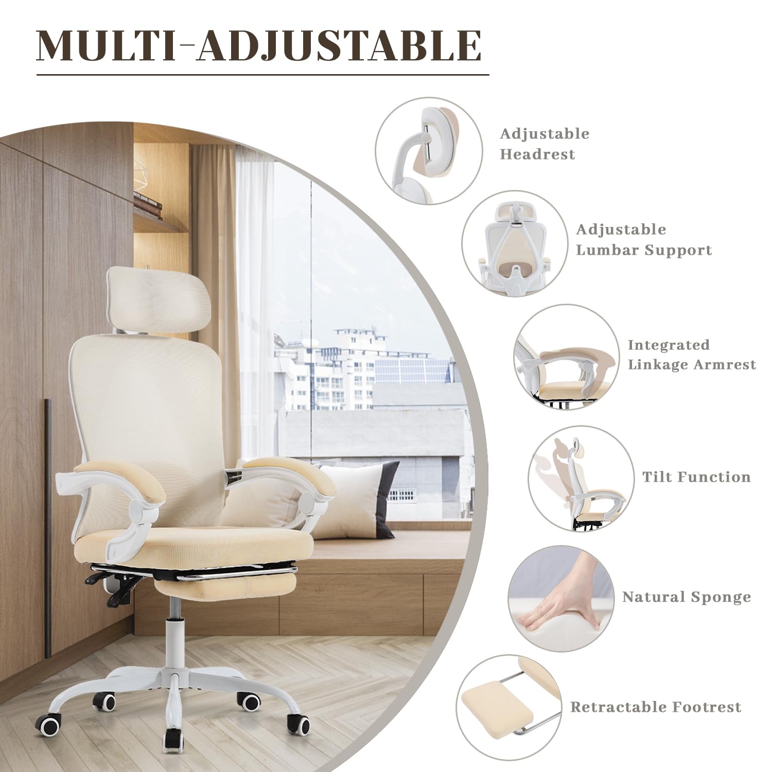 Ergonomic Office Chair, Adjustable Lumbar Support, 400LBS Capacity, Retractable Footrest, Breathable Mesh Back Gaming, Adjustable Headrest - Image 3