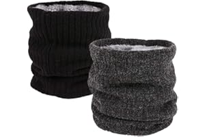 Neck Warmer Gaiter Tube Polar Fleece Ski Winter Face Cover Mask Cold Weather Face Scarf(2 Pack Black+Darkgrey)