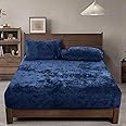 PHF Truly Velvet Fitted Sheet Only King Size, Luxury Super Soft Cozy Comfy Fleece Bottom with 15" Deep Pocket,Suitable for Fall Winter and Spring, No Pillowcases, Navy Blue