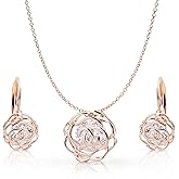 Crystalline Azuria Women 18K Gold Plated White Crystal Roses Flowers Necklace and Earrings Set for Women Wedding Party Bridal Bridesmaid Accessories