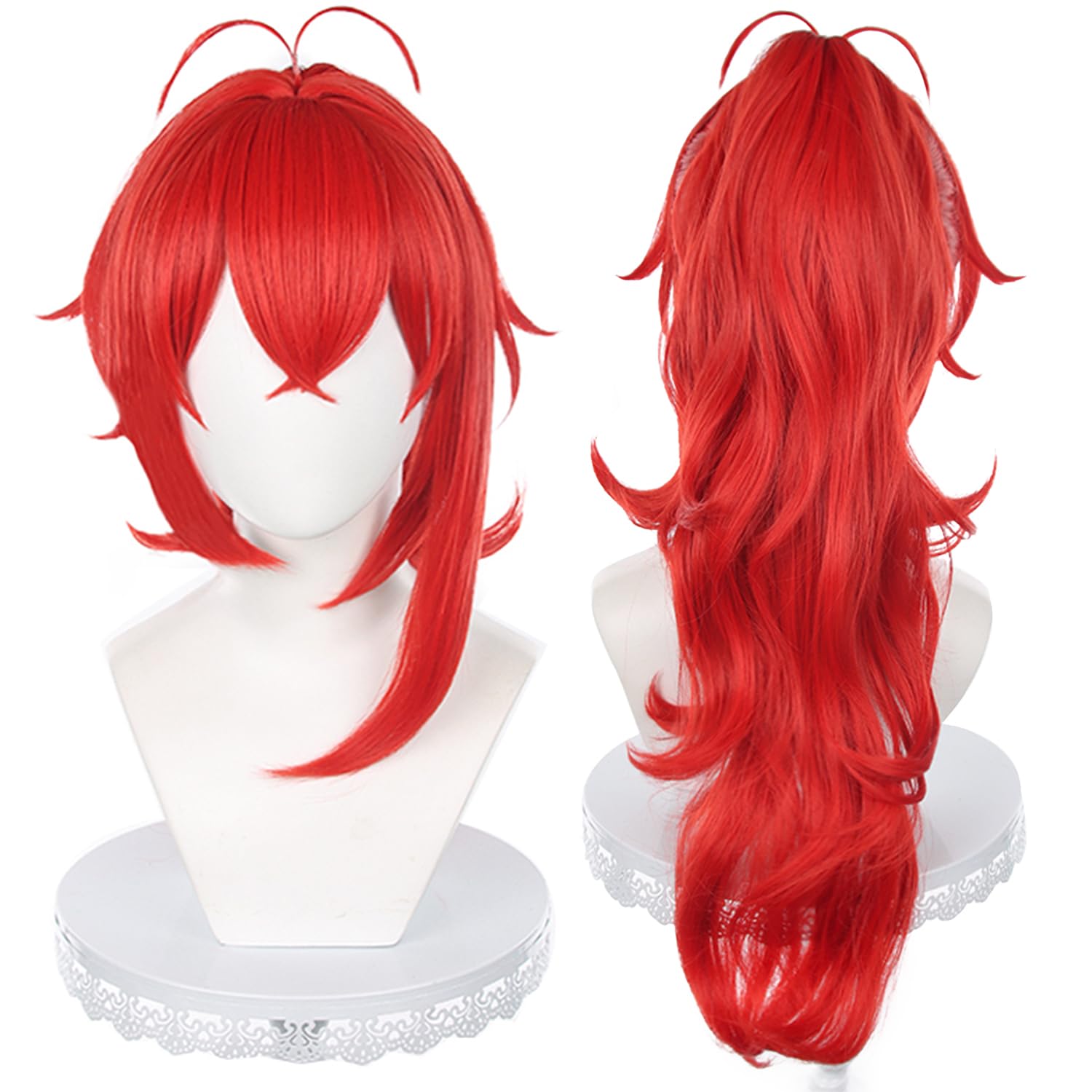 Red High Ponytail Long Wave Heat Resisitant Synthetic Hairs for Women Men Halloween Christmas Cos Anime Party Replacement Wigs โ image 1