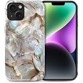 CARLOCA Case for iPhone 13 iPhone 14,White Gold Abalone Shell Design - Hybrid Dual Protection Soft TPU + Hard PC, Shockproof Anti-Scratch Cover Men Women Girl Stylish Phone Case