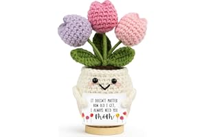 Lucagift Gifts for Mom from Daughter Son - Cute Christmas, Mothers Day, Birthday Gifts for Moms - Knitted Positive Tulip Flowers Mom Crochet Doll