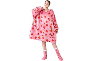 THREE POODLE Wearable Blanket Hoodie with Slipper Socks Set, Oversized Sherpa Blanket Sweatshirt Hoodie for Women Men Kids, C