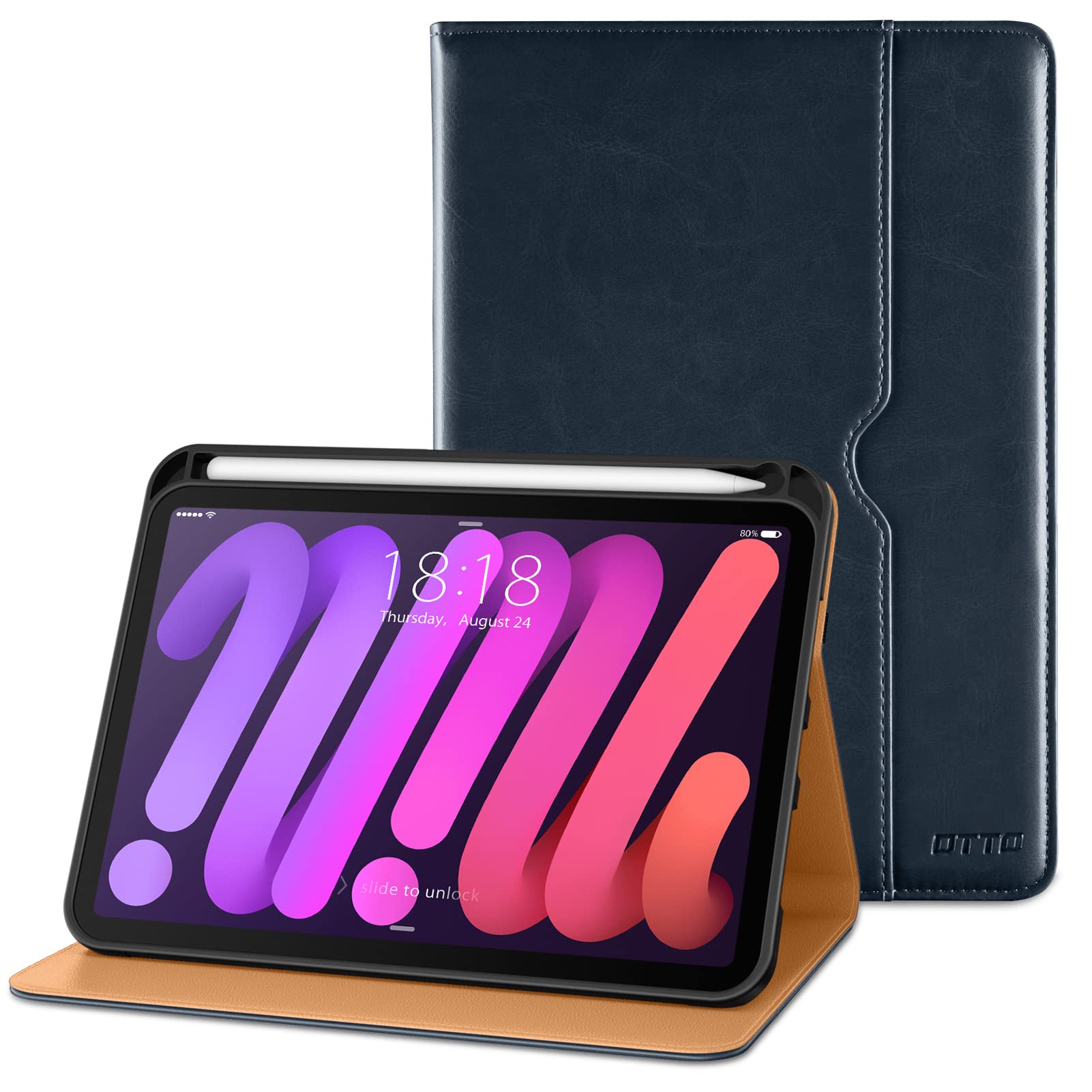 Photo 1 of DTTO for iPad Mini 7th (A17 Pro) 2024/iPad Mini 6th Generation Case 2021 8.3 Inch, Premium Leather Business Folio Stand Cover for Mini 7/6 with Pencil Holder-Multiple Viewing Angles, Blue