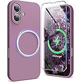 SURPHY Designed for iPhone 16 Case Compatible with MagSafe (6.1 inch 2024), with Screen Protector Liquid Silicone Phone Case (Camera Protective, Soft Microfiber Lining), Lilac Purple