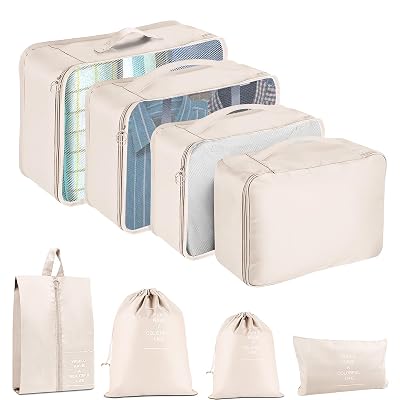 YEEYAA Packing Cubes for Travel - 8 Set Luggage Organizer Bags for Family, Mesh Breathable Travel Packing Cubes for Suitcases Durable Travel Essentials Bags Set