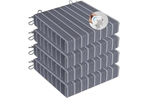 LFNOONE Water-Resistant Square Patio Seat Cushions 17"x17"x2"/4 Pack grey stripes outdoor seat cushions High-density thickened sponge filling for indoor/outdoor Patio Furniture Garden decorate Seat Cushion