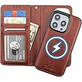Bocasal for iPhone 14 Pro Wallet Case Compatible with MagSafe Wireless Charging, RFID Blocking Magnetic Leather Case with Card Slots Holder Kickstand Detachable Wrist Strap 6.1 Inch (Brown)