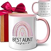 WFFW Coffee Mug Gift for Auntie - Best Aunt Ever Present from Niece - Funny Pink Rainbow Tea Cup for First-Time Aunts - Baby Shower Celebration for Mother's Day, Christmas & Birthday -282