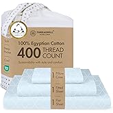 Threadmill Egyptian Cotton Twin Sheets Set - 100% Certified 3 Piece Cooling Sheet Set for Mattress - Damask Jacquard 15" Deep Pocket - Soft Light Blue
