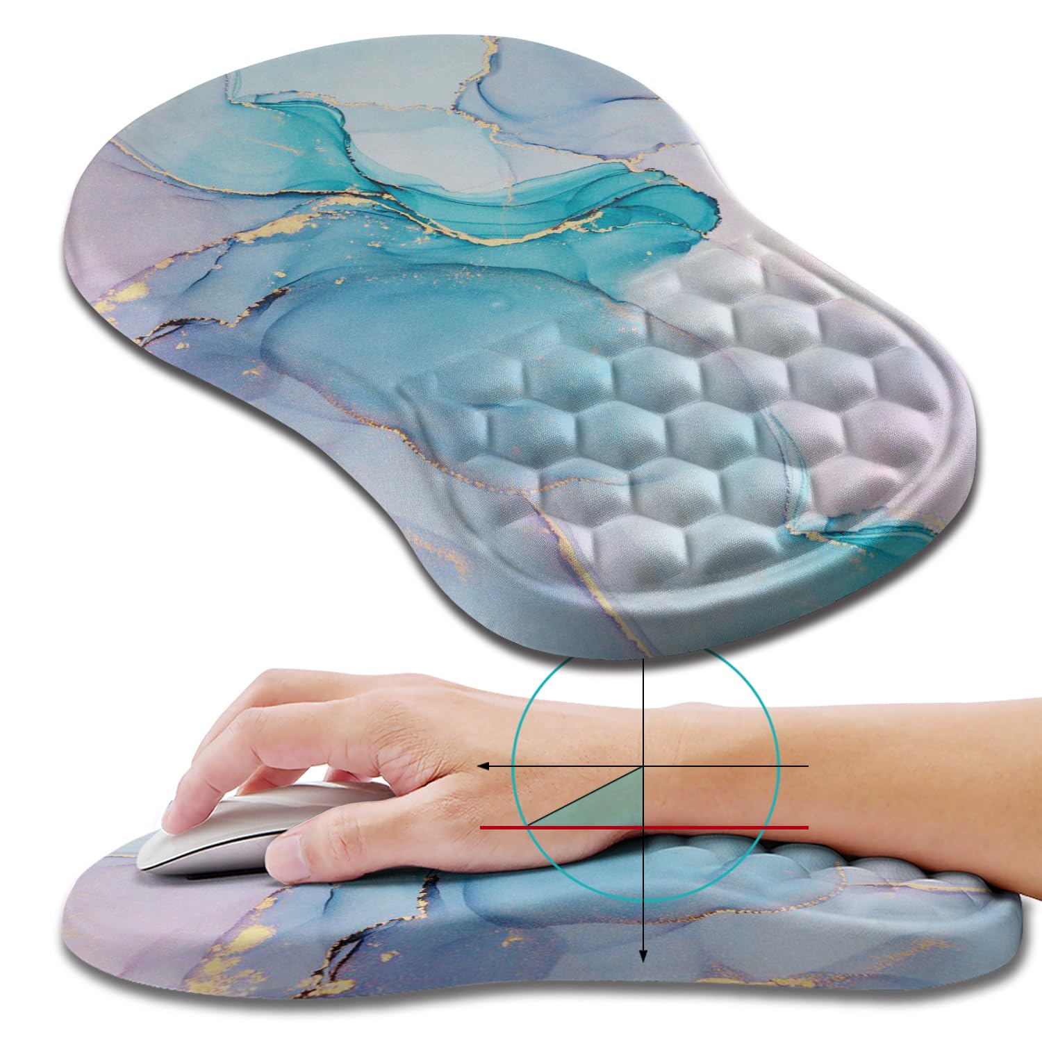 Photo 1 of Hokafenle Ergonomic Mouse Pad Wrist Support, Wrist Rest Mousepad for Carpal Tunnel Pain Relief with Integrated Memory Foam Slope Massage Bulge (11.8x7.9 inch,Blue Marble