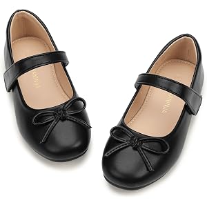 PANDANINJIA Girls Dress Shoes Toddler Flower Bows Mary Jane Ballet Flats | Roomy Square Toe, Adjustable Hook and Loop, Breath