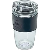 Smash Glass Coffee Cup 450ml /15 oz - Black| Reusable Borosilicate Glass Cup with Protective Silicone Sleeve, Splash-Proof Lid