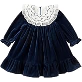 Twoflower Baby Girls' Dresses,Toddler Vintage Christmas Party Velvet Fall Dress with Long Ruffle Sleeve and Peter pan Collar