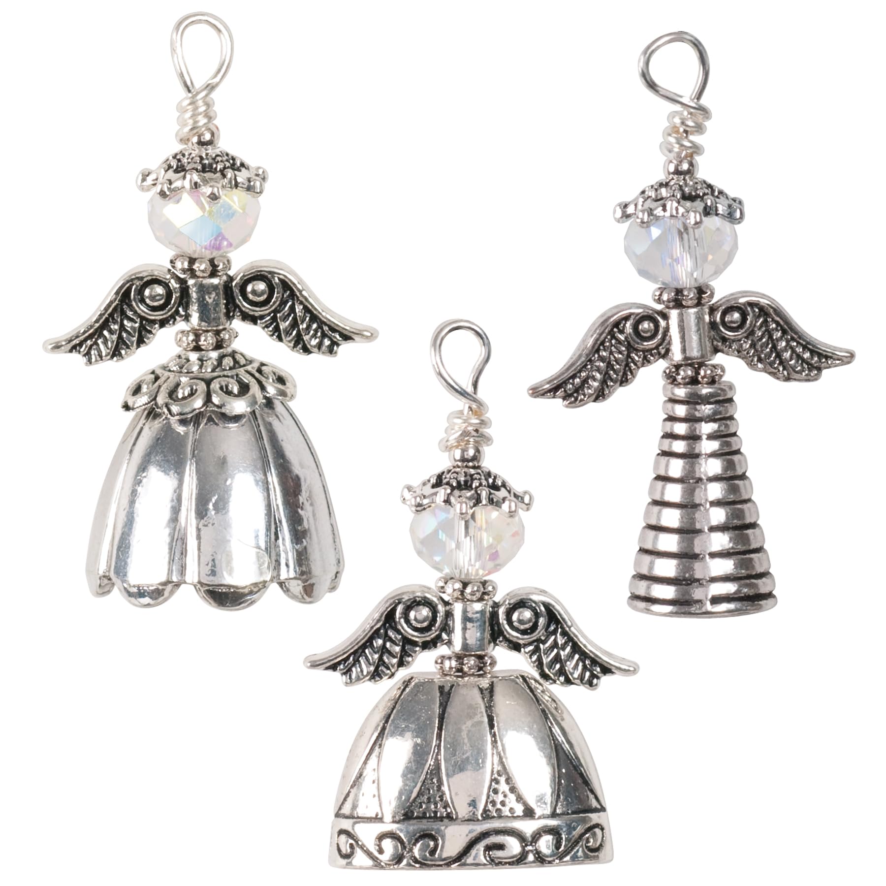 Solid Oak Bead Orn Kit Vintage Angels, Silver