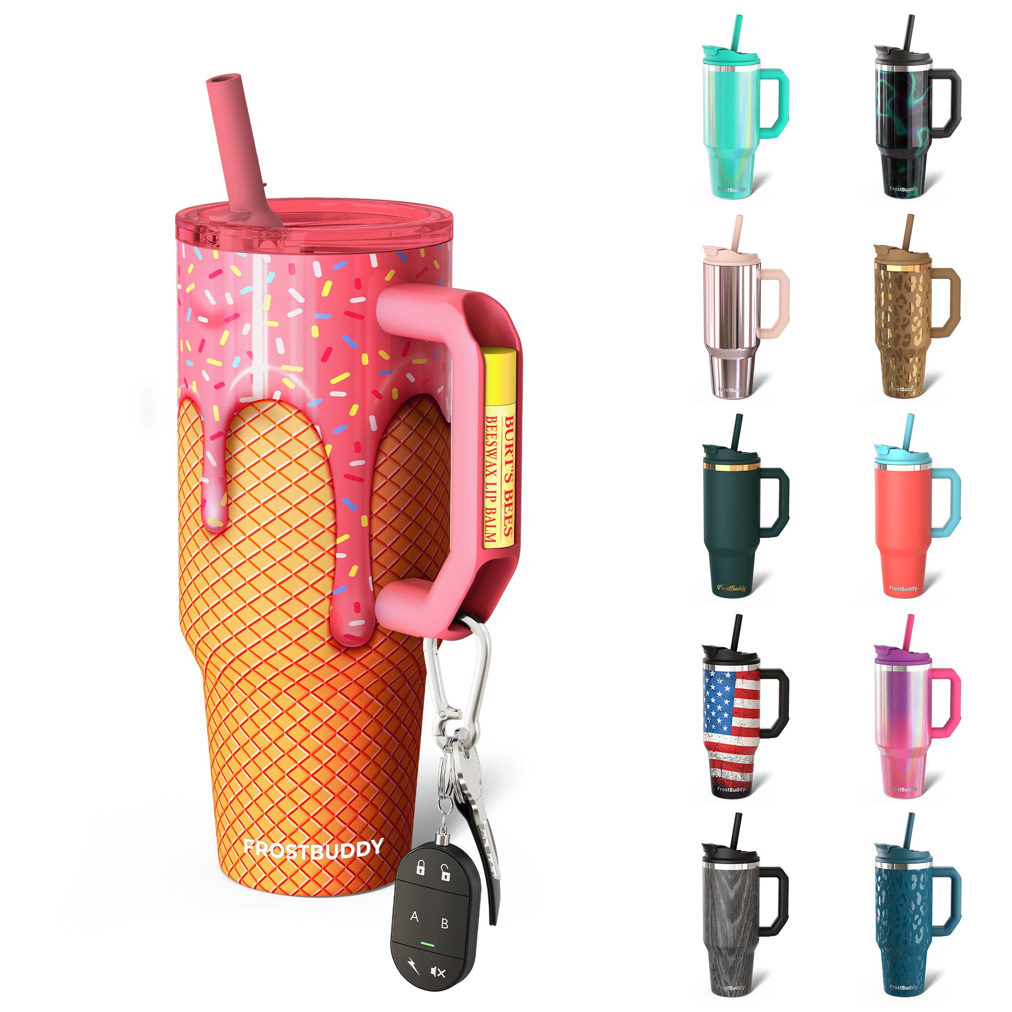 Frost Buddy Thicc Buddy - 40 oz Stainless Steel Vacuum Insulated Tumbler with Lid and Straw for Water - Travel Mug Cupholder Friendly - Gifts for Women Men Him Her (Ice Cream) Image