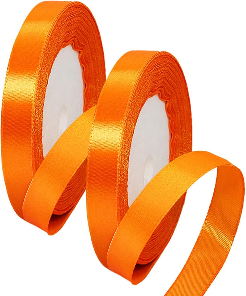 HONGCI 2 Rolls 10mm Orange Satin Ribbon 22m Gift Wedding Craft Hair Bow