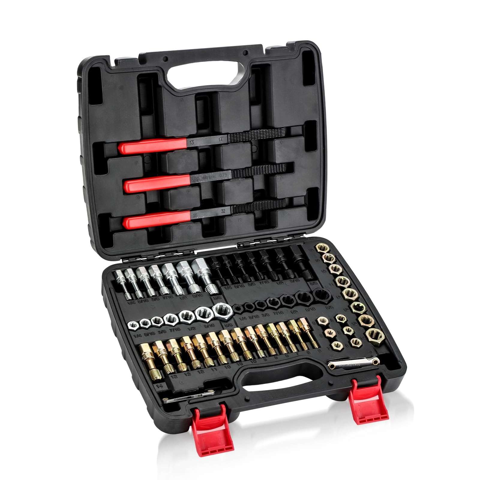 Photo 1 of ISINLASSO Thread Restorer Kit 61PCS UNC UNF & Metric Thread Chaser Tool Set Thread Repair Kit with Dies Taps Thread Files & Pitch Gauge Carrying Case for Automotive, Industrial & Mechanical Use