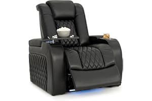 Seatcraft Diamante Zero-Gravity CoolZero Italian Leather Home Theater Seating, Power Headrest, Power Recline, Single Recliner, Black
