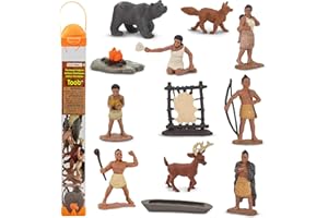 Safari Ltd. Powhatan Indians TOOB - 12 Figurines: Camp Fire, Canoe, Deer Hide, Warriors, Pocahontas, Chief Whunsoncock, & More - Educational Toy Figures For Boys, Girls & Kids Ages 3+