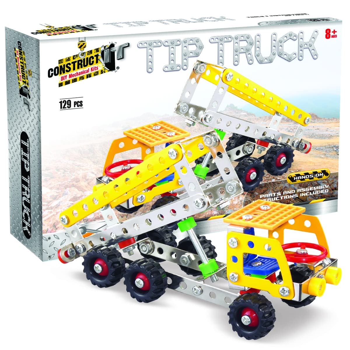 Construct It Tip Truck - 129 Piece Construction Kit - STEM Toys for 8+ Year Olds - Build Your Own Metal Truck - STEM for Kids Ages 8-12