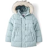 The Children's Place girls Water and Wind Resistant Hooded Zip Front Mid Length Puffer Jacket, Faux Fur Lined