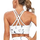 BATHRINS Strappy Sports Bras for Women Padded Wirefree Medium Support Supportive Longline Workout Yoga Bra