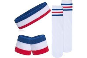 ONUPGO 5 Pieces Kids Sweatbands Soccer Socks Set - Sports Headband, Wristbands, Striped High Socks for Kids, Youth,Toddler & Baby - Football, Basketball, Running, Cycling, Tennis