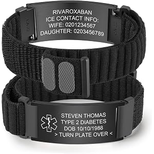 MEALGUET Medical Alert Bracelets for Men Women : Custom Engraving Stainless Steel ID Tag Adjustable Nylon Band Hook-and-Loop