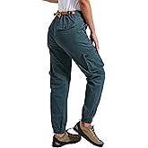 Pioneer Camp Women's Stretchy Cargo Pants with Pockets High-Rise Casual Hiking Cotton Joggers Adjustable Waistband with Belt