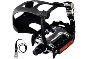 YBEKI Pro-Grade Spin Bike Pedals with Toe Clips & 4D Adjustable Straps - 9/16" Alloy Spindle for Mountain Road Bikes/Peloton/