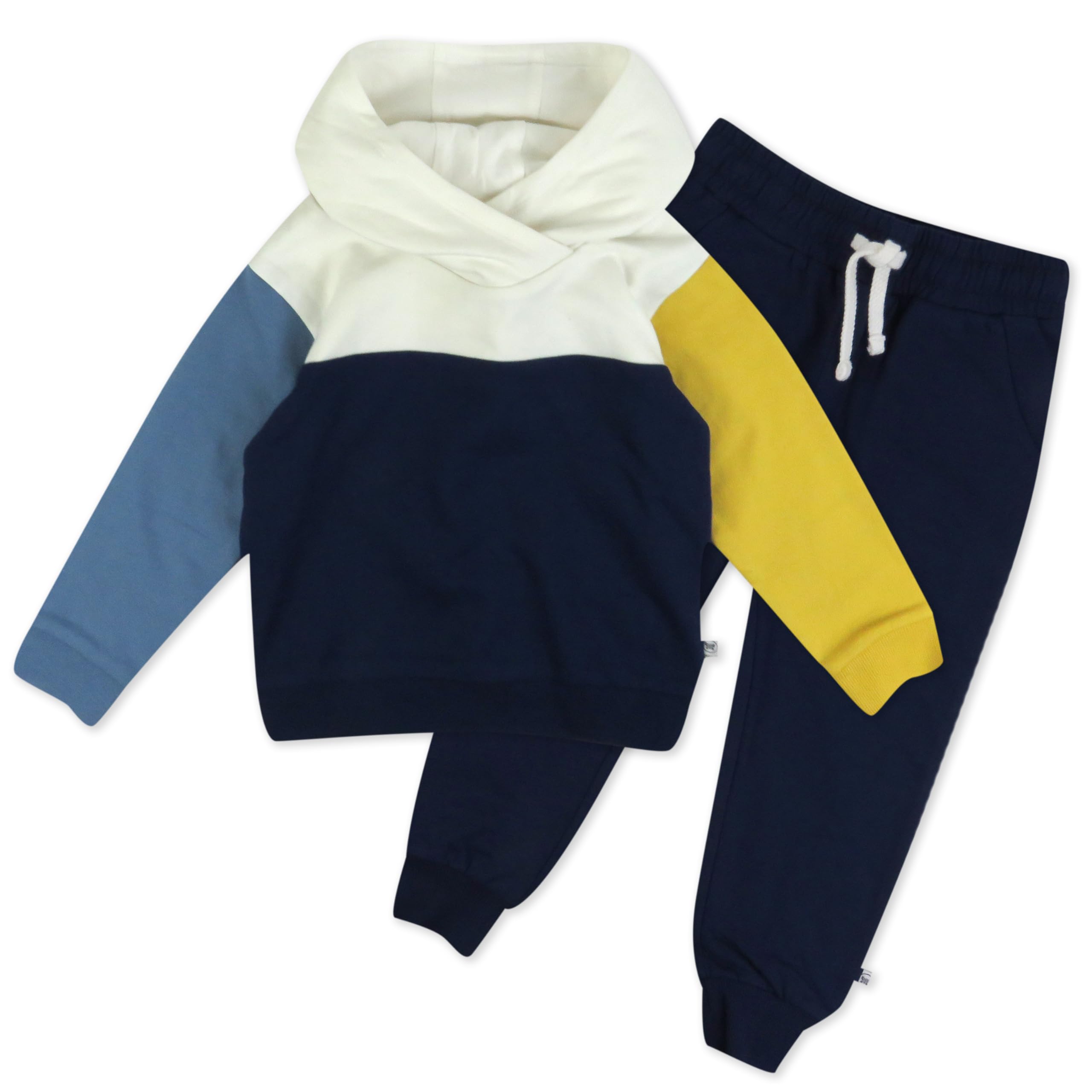 HonestBaby 2-Piece Fleece-Color Block Hoodie and Sweatpant Set 100% Organic Cotton for Infant Baby and Toddler, Boys, Color Block Varsity Navy, 5T