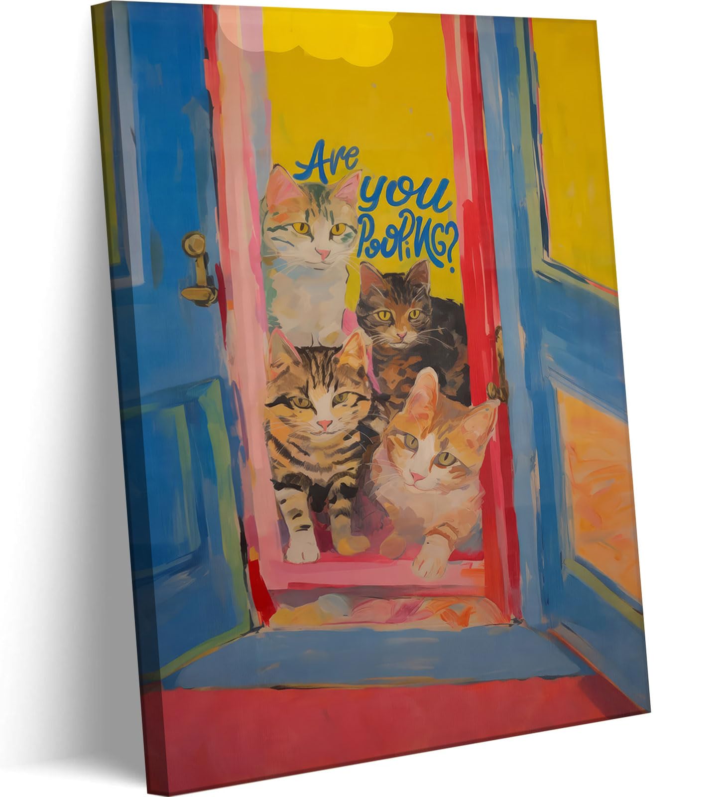 Photo 1 of Funny Cats Bathroom Canvas Wall Art Are You Pooping Animals Poster Print Maximalist Restroom Cute Cat Wall Decor Picture for Hotel Toilet Bathroom Washroom Home Decoration