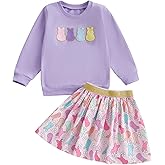 Nokpsedcb Toddler Girl Easter Outfit Cute Bunny Letter Embroidery Sweatshirt Party Tutu Tulle Skirt Kids Spring Clothes