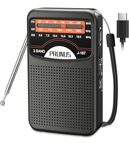 Mini Radio Portable, PRUNUS J-125 AM/FM Poste Radio Avec Présélection, Fonction Horloge Et Alarme, Petite Radio Alimentée Par Pile AAA Pour Le Jogging, La Marche, Les Voyages