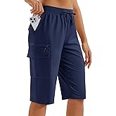 MAGCOMSEN Women's 13" Long Hiking Shorts UPF50+ Lightweight Quick Dry Knee Length Bermuda Cargo Shorts with 6 Pockets