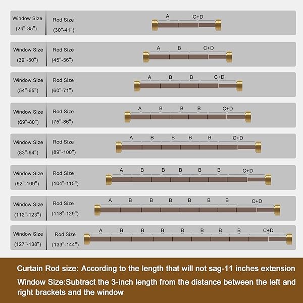 GOLD CURTAIN RODS FOR WINDOWS 18-144 INCH,ADJUSTABLE LENGTH 1 INCH DIAMETER HEAVY DUTY CURTAIN ROD FOR BEDROOM/KITCHEN/DORM/APARTMENT/DOOR