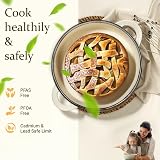 Overmont Enamelled Cast Iron Round Casserole Pot with Lid 4.2L Cream view 4