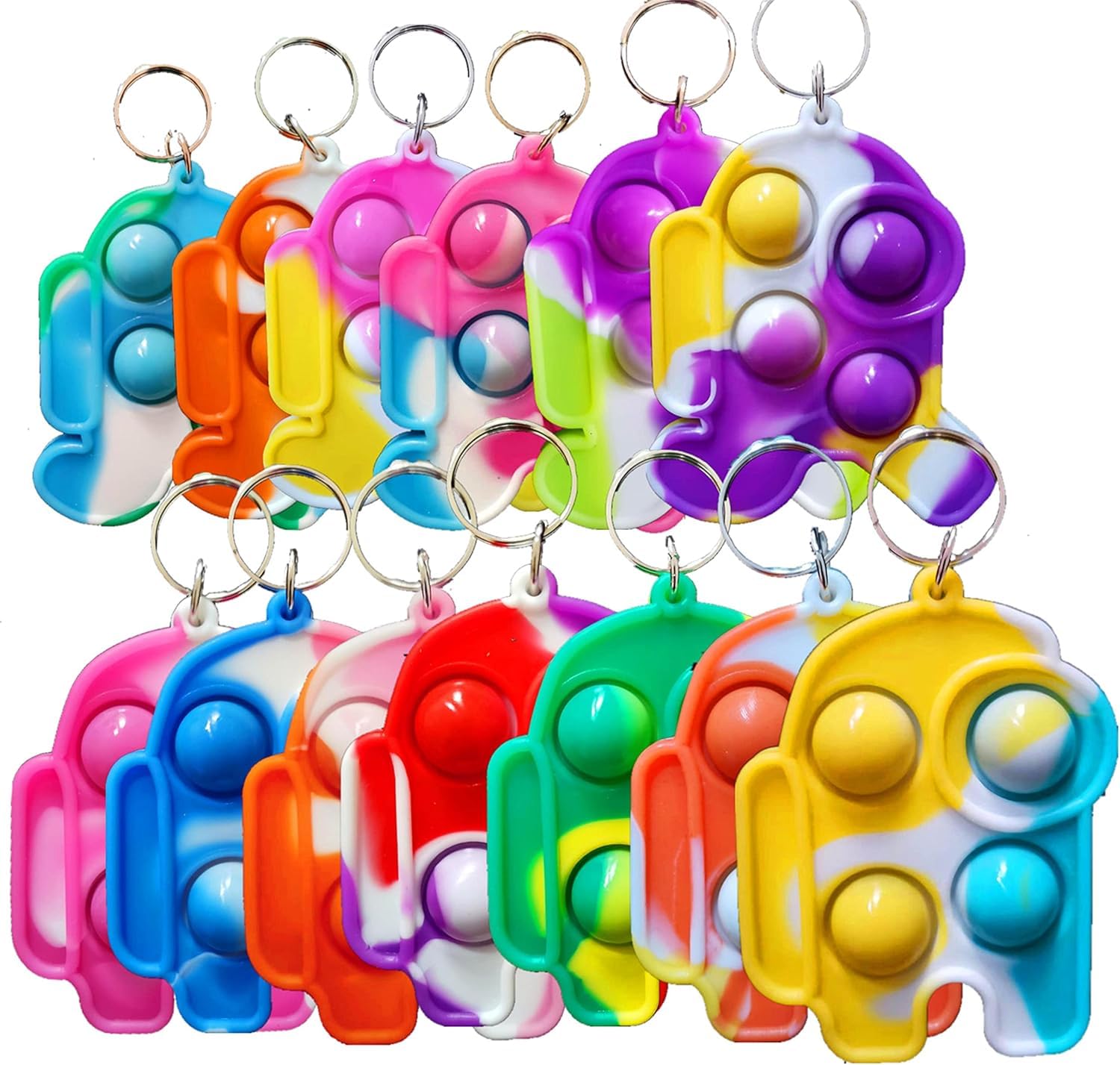 Photo 1 of 30 Packs Kids Christmas Valentine Party Favors and Classroom Students Gifts, Push Fidget Bubble Fidget Sensory Bulk Mini Pop Keychain,Boys Girls Holiday Camp Small Rainbow Activities Prizes