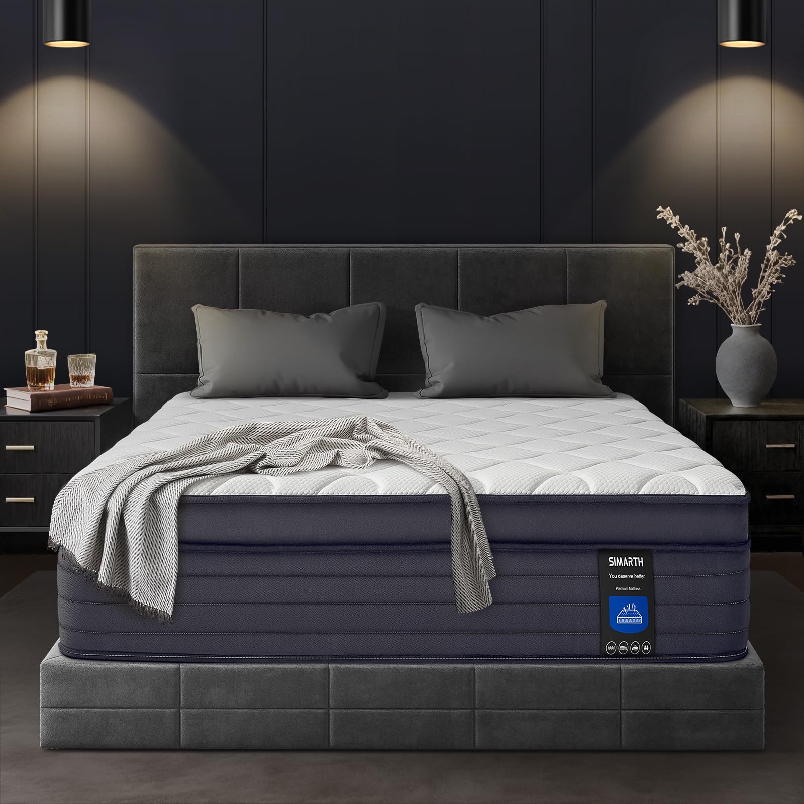 Photo 1 of SIMARTH Queen Mattress 12 Inch Medium Firm Memory Foam Hybrid Mattress with Motion Isolation and Pressure Relief, Strong Edge Support, Pocket Spring Queen Size Mattres in a Box