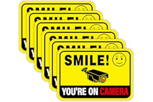 LUHIMO 6PCS Smile Your On Camera Sign Sticker, Self-Adhesive Waterproof and Fade-Resistant Security Camera Sign,You Are Being Recorded Decals for Home, Office, Shop, Door（3" x 4.5"）