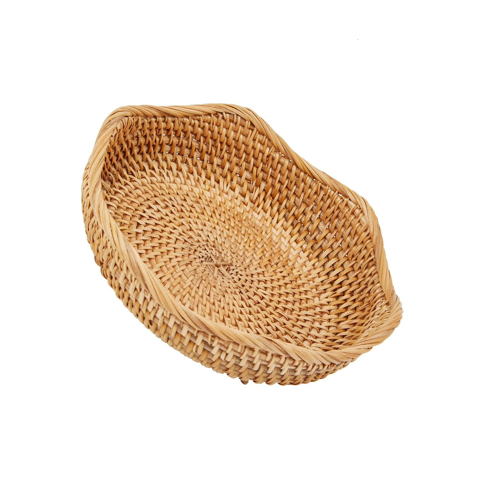 Photo 1 of Whalehub Natural Rattan Round Fruit Basket Bowls, Hand Woven Decor Serving Baskets, Wicker Storage for Dinning Room (Wave-Small)