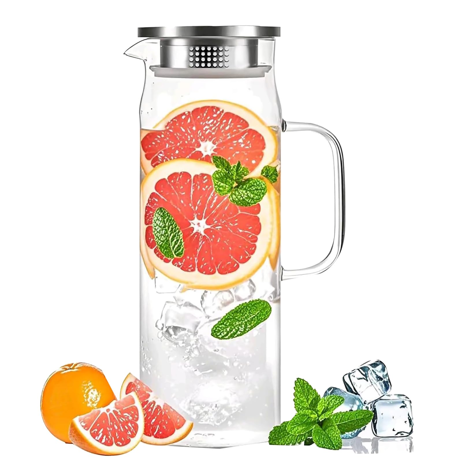 HwaGui Glass Carafe 1500 ml Borosilicate Glass Carafe with Stainless Steel Lid Glass Jug for Wine Juice Milk Coffee