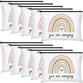 Chunful 10 Pieces Inspirational Canvas Makeup Bags for Women Graduation Gift Rainbow Canvas Cosmetic Bags Bulk with Zipper Friendship Gift Travel Toiletry Pouch(Cloud Style)