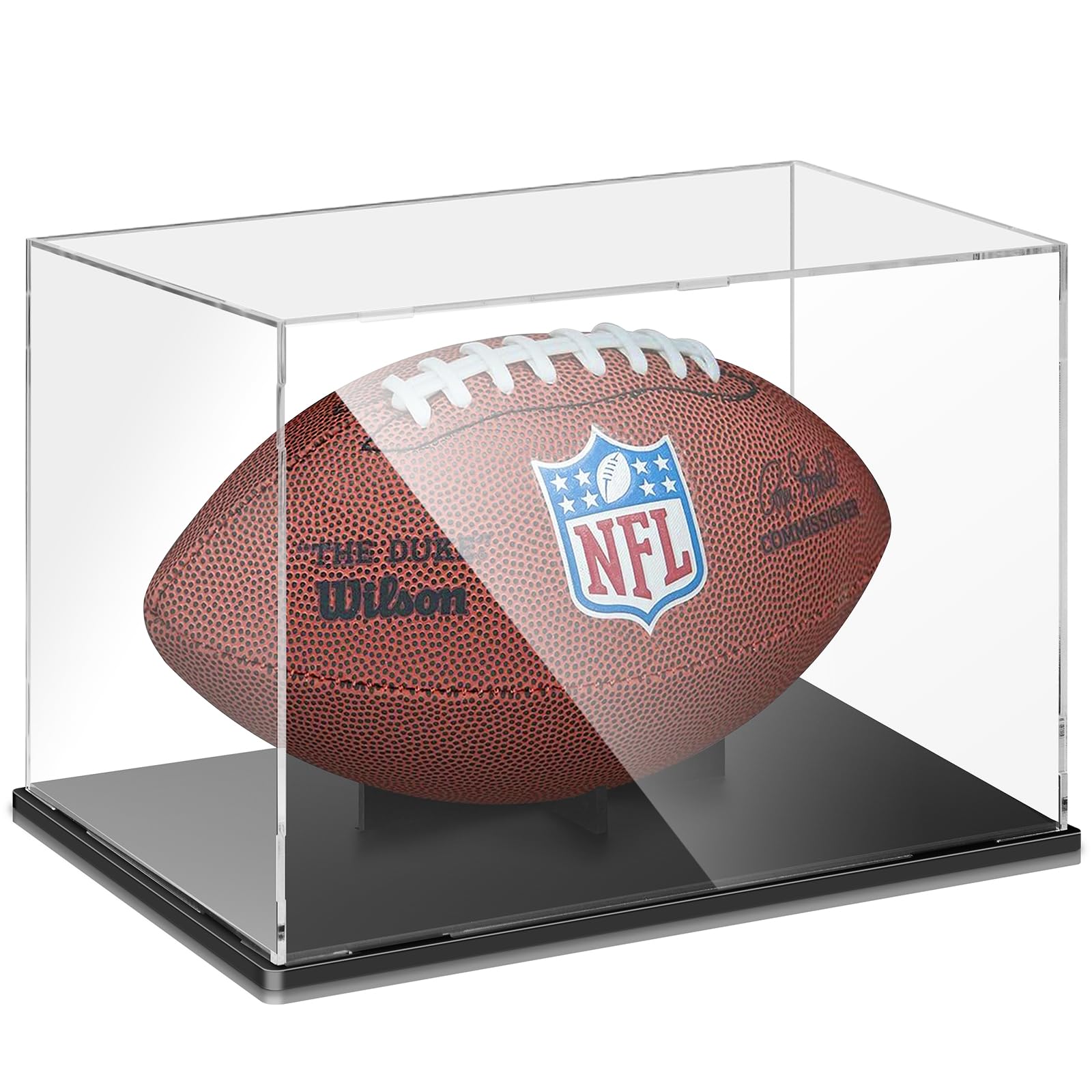 Photo 1 of Football Display Case, Premium Clear Acrylic Display Case Full Size with Removable Interior Football Display Stand, Thickened UV Protection Autographed Football Display Holder